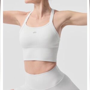 ALO YOGA white seamless ribbed favorite bra tank